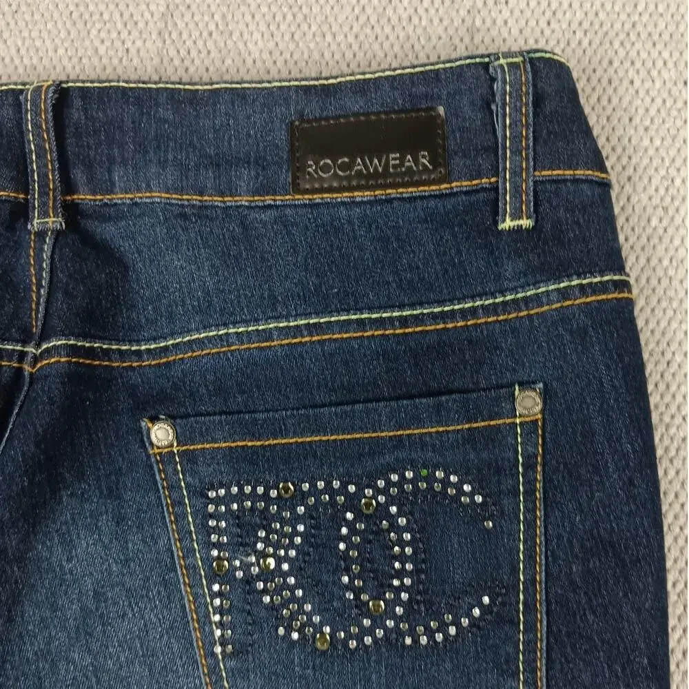 Rocawear Classic Skinny Jean Women 14 33X33‎  Dark Wash Rhinestone Back Stretch